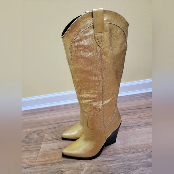 Marc Fisher LTD, Nalita Pointed Toe Western Boot, gold, size US